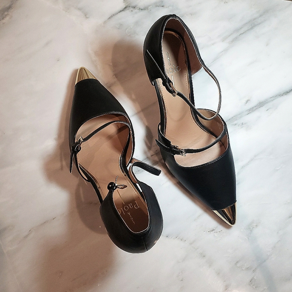 Paolo Black Heels with Gold Tips